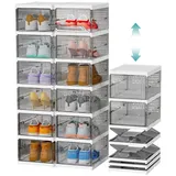 Heikoeco Schuhregal Schuhboxen Stapelbar Transparent, Faltbar, Schuh Organizer mit Tür, schuhorganizer,Hergestellt aus hochwertigem Acryl grau