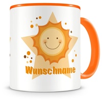 Samunshi® Kindertasse mit Namen Tasse Sonne Personalisierte Tasse mit Namen Kinder Kinderbecher mit Namen Kindergarten orange 300ml