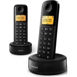 Philips D160 DUO Strahlungsarmes Schnurlostelefon, Rufnummernanzeige, 10h Sprechzeit, 8 Tage Standby, Freisprechfunktion, DECT - Schwarz