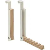 2 x Klapphaken, zum Einhängen, Türgarderobe für je 6 Kleiderbügel, Metall und Holz, Haken für 2 cm Türfalz, creme