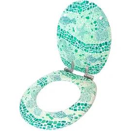Sanilo WC-Sitz Mosaic World Green, Hochwertiger und Stabiler Toilettendeckel aus Holz