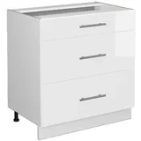 Vicco Küchenunterschrank Fame-Line Weiß 80 cm mit 3 Schubladen, ohne Arbeitsplatte