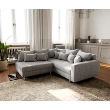 DeLife Ecksofa Clovis Hellgrau Strukturstoff Armlehne Ottomane Rechts - Grau/Hellgrau