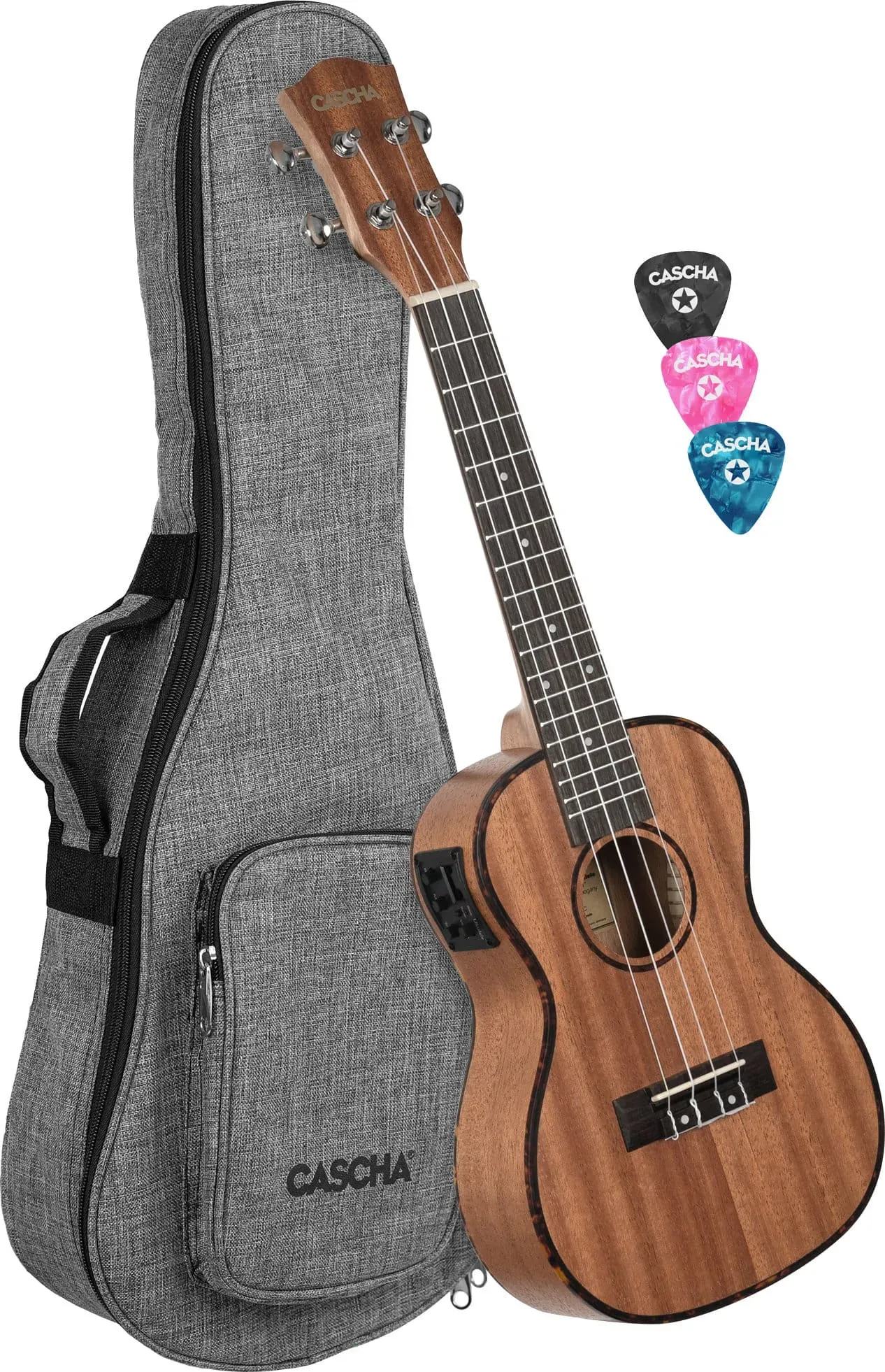 Cascha Premium Konzert Mahagoni Ukulele Set mit Tonabnehmer