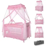Lorelli Reisebett, Magic Sleep 2 Ebenen Baldachin Mobile Wickelauflage faltbar pink