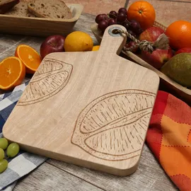 GAUMENKICK Schneidebrett - Vesperbrett | Zitronenmotiv längs geschnitten - Mangoholz - Kor...