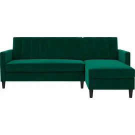 dorel home Ecksofa DOREL HOME "Celine, L-Form", grün (dunkelgrün), B:213cm H:83cm T:154cm, Veloursstoff 100% Polyester, Sofas, Ecksofa, mit Bett-Funktion und Stauraum. Recamiere beidseitig montierbar