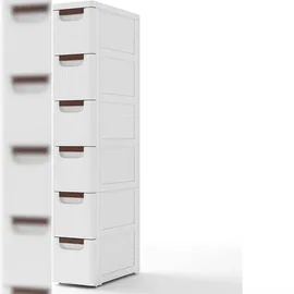 Costway Schmaler Nischen-Schrank mit Rädern, Nischen-Regal 20 cm Breit, Nischen-Wagen mit 6 Schubladen, Badezimmerwagen