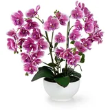 PASCH® XXL Kunstblume Orchidee groß (56cm) in Hochglanz-Keramiktopf | Orchideen künstlich | Kunstblumen wie echt | künstliche Orchideen im Topf | künstliche Blumen im Topf | Kunstblumen im Topf