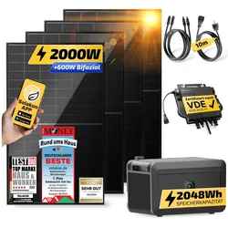 Balkonkraftwerk 2000W/800W Solaranlage mit Speicher Steckerfertig WIFI Komplettset Photovoltaik Anlage 800W, Kabellänge: 10m
