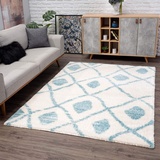 Carpet City Teppich Shaggy Hochflor & Ethno-Stil 160x230 cm Blau Creme - Moderne Wohnzimmer-Teppiche