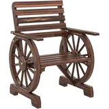 Gartenstuhl Aus Holz, Wagenrad-design, Breite Lattensitzfläche, Geneigte Rückenlehne, 66 X 55 X 90 Cm, Karbonisierte Oberfläche