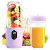 Tragbarer Mixer, 500ml Smoothie Maker to Go,16-Blatt Mini Standmixer, 1200 Mah, Portable Blender mit Digitalanzeige Mini Smoothie Mixer für Babynahrung Saft Marmelade Shake Smoothie, Lila