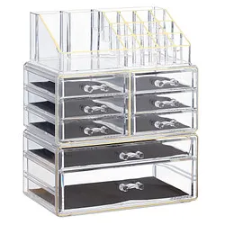 relaxdays Make-Up-Organizer transparent/gold