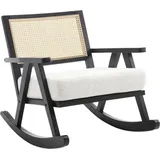 Wahson Schaukelstuhl Holz Schaukelsessel Rattan Loungesessel, Teddystoff, Schwarz
