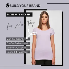 Build Your Brand Damen T-Shirt Ladies Wide Neck Tee, Farbe Cherry, Größe 3XL