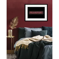 queence Bild »FRANKFURT LIGHTS«, Städte-Stadt-Deutschland-Schriftzug-Frankfurt am Main, (1 St.), HD Premium Poster-Druck inkl. Holzrahmen queence Farbe Rahmen: schwarz + Farbe Bild(er): rot