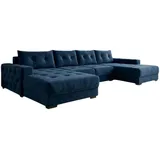 A&J MöbelLand Ecksofa Polyester mit Schlaffunktion 3-Sitzer Blau