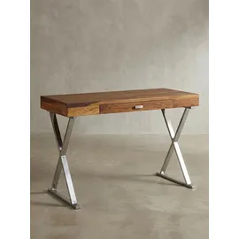 KADIMA DESIGN Schreibtisch 120x55x78 cm Sheesham Massivholz / Metall Chrom, Bürotisch mit Schublade, HomeOffice Laptoptisch Computertisch mit