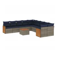 vidaXL Gartensofa-Set mit Kissen, grau, Polyrattan