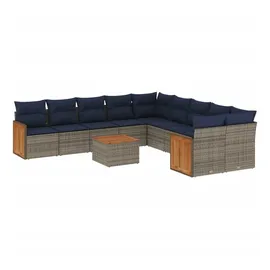 vidaXL Gartensofa-Set mit Kissen, grau, Polyrattan