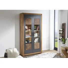 Massivmoebel24 Vitrine Sheesham 103 x 40 x 201 cm Gebeizt