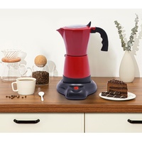 WSIKGHU 300ML Espressokocher Elektrisch Elektrischer Espresso-Kocher mit Basis für 6 Espressotassen 480W Aluminiumlegierung Base 360° Rotatable Kaffeemaschinen für das Büro und zu Hause (Rot)