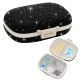 Soleebee Diamant Pillendose mit 8 Fächern, Bling Kleine Tablettenbox 7 Tage Mini Tablettendose Tragbare Pillenbox Tabletten Medizin Vitamin Organizer für Outdoor Sport Camping Reisen (Schwarz)