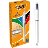 BIC Kugelschreiber Set 4 Colours Shine, Silber, 12er Pack, Ideal für das Büro, das Home Office oder die Schule