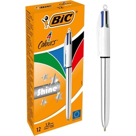 BIC Kugelschreiber Set 4 Colours Shine, Silber, 12er Pack, Ideal für das Büro, das Home Office oder die Schule