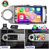 ESSGOO Carplay Android 15 Autoradio GPS NAVI 64G Für Toyota Yaris 2011-2018 Autoradio (Digitalradio (DAB), 4+64GB(optional), RDS, AM, FM, Carplay Android Auto Bluetooth EQ USB GPS Navi WIFI Touchscreen) silberfarben