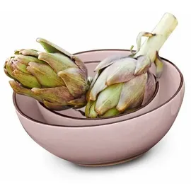 Loberon Schüssel 2er Set Biarré, zwei Größen, stapelbar, mediterraner Charakter, schlichtes Design, Geschirr, Tischaccessoires, Küchenzubehör, Steinzeug, rosa