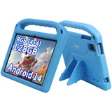 2024 Aktualisiertes Kinder-Tablet, 25,4 cm (10 Zoll) Android 14 Tablet für Kinder mit Hülle, 8 (4+4) GB RAM 128 GB ROM, Bluetooth WLAN, Kindersicherung, HD-Bildschirm, 6000 mAh Akku, Dual-Kamera(Blau)