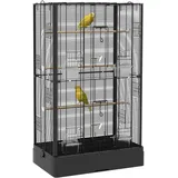 Vogelvoliere Mit Türen Und Sitzstangen, Käfig Für Kanarienvögel, Wellensittiche, Papageien, 61 X 36,5 X 98 Cm, Schwarz