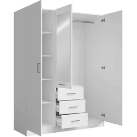 Home Affaire Wäscheschrank KOS Garderobe mit 3 Schubladen, Kleiderstange, 4 Einlegeböden, Spiegel 150,5 x 200,5 x 58 cm Weiß