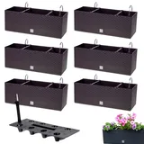 DIKEL - Blumentopf 6er-Set - Kräutertopf, Pflanzkübel, Blumentopf hängend - 50 cm - mit Bewässerungssystem - Balkon - Pflanzkübel Groß Außen, Rattan Optik - Lang - Umbra x 6 Stück