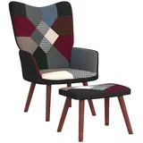 furnicato Sessel Relaxsessel mit Hocker Patchwork Stoff bunt