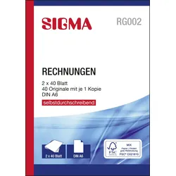 SIGMA RG002 Rechnungen, selbstdurchschreibend, 2x40 Blatt, A6, 5 Stück