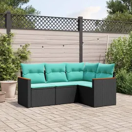 vidaXL Gartensofa-Set mit Kissen, schwarzes Polyrattan