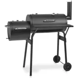 Hecht Smoker Holzkohlegrill Grillwagen mit Deckel, Thermometer, 2 Brennkammern, 1 mm Stahlblech, Drosselklappen schwarz