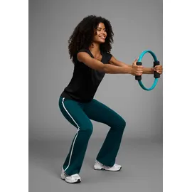 fayn sports FAYN SPORTS, Damen, Gr. 24, K + L Gr, blau (schwarz petrol), Jersey, Obermaterial: 90% Baumwolle, 10% Elasthan, unifarben mit Farbeinsatz, bootcut fit lang, Hosen Leggings, Logo als Reflektorprint