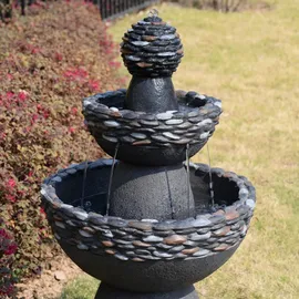 Teamson Home Gartenbrunnen 3-stufiger Sockelbrunnen grau mit LED