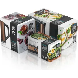 Arendo Frühstücks-Set, 4-Scheiben Langschlitztoaster, Wasserkocher 2200W, 6er Eierkocher, Kupfer