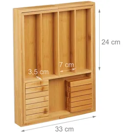 Relaxdays Besteckkasten Bambus ausziehbar 5-7 Fächer hbt 5 x 56 x 43 cm natur