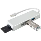 Hama 00135759 USB-3.1-Type-C-Hub 1:3 +Kartenleser Silber