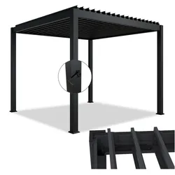 Juskys Lamellendach Tahiti 3x3 m - Stahl Pergola - Terrassenüberdachung stabil - Anthrazit