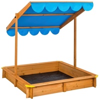 Tectake tectake® Sandkasten, aus Holz mit verstellbarem Dach, abgerundete Kunststoffecken, 120 x 120 x 120 cm