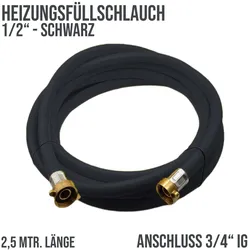 2,5 m Heizungs Füllschlauch Wasser Heizkörper Radiator Sanitär Schlauch schwarz ...