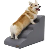 Lesure Hundetreppe Katzentreppe für Hunde und Katzen - 4 Stufen Haustiertreppe aus 33D hochdichter Schwamm, waschbar rutschfest Hunderampe mit Abnehmbarer Bezug für Bett Sofa Fensterbrett, Grau