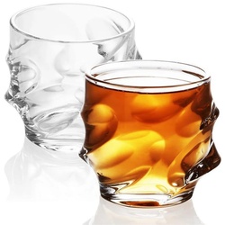 Intirilife Whiskyglas, Glas, 2x Whisky Glas in KRISTALL KLAR 'SCULPTURED' - Old Fashioned Whiskey Kristallglas beige